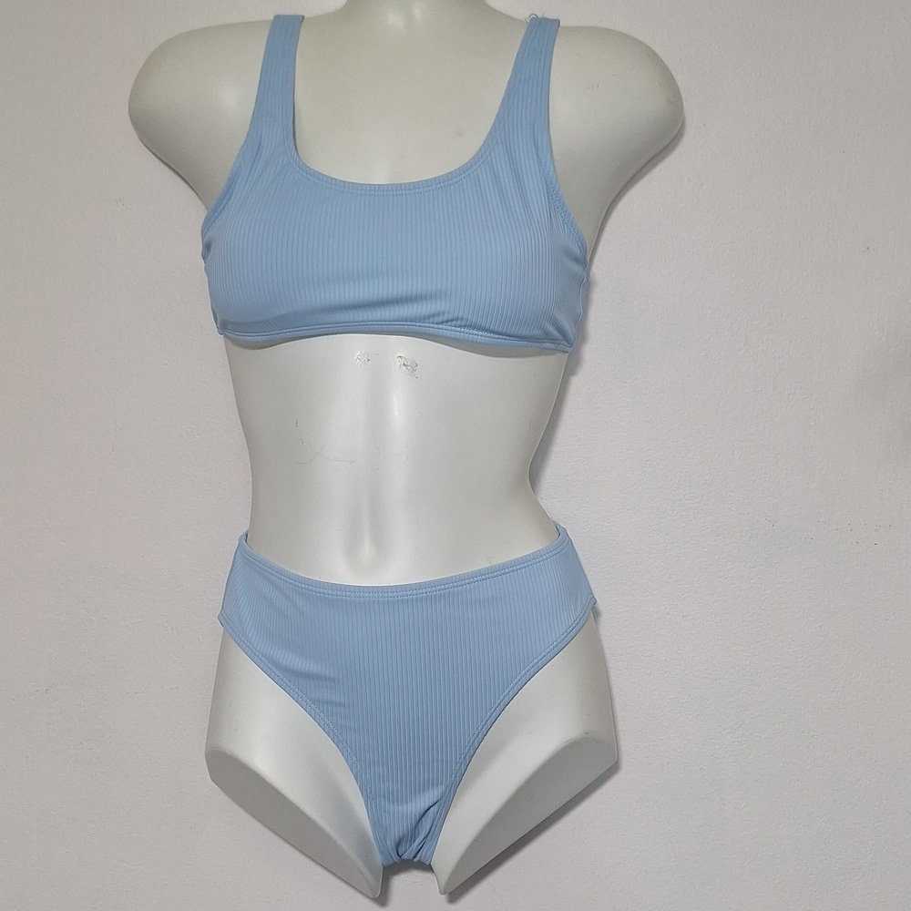 Mienqe Light Blue Ribbed Swim Bikini Set